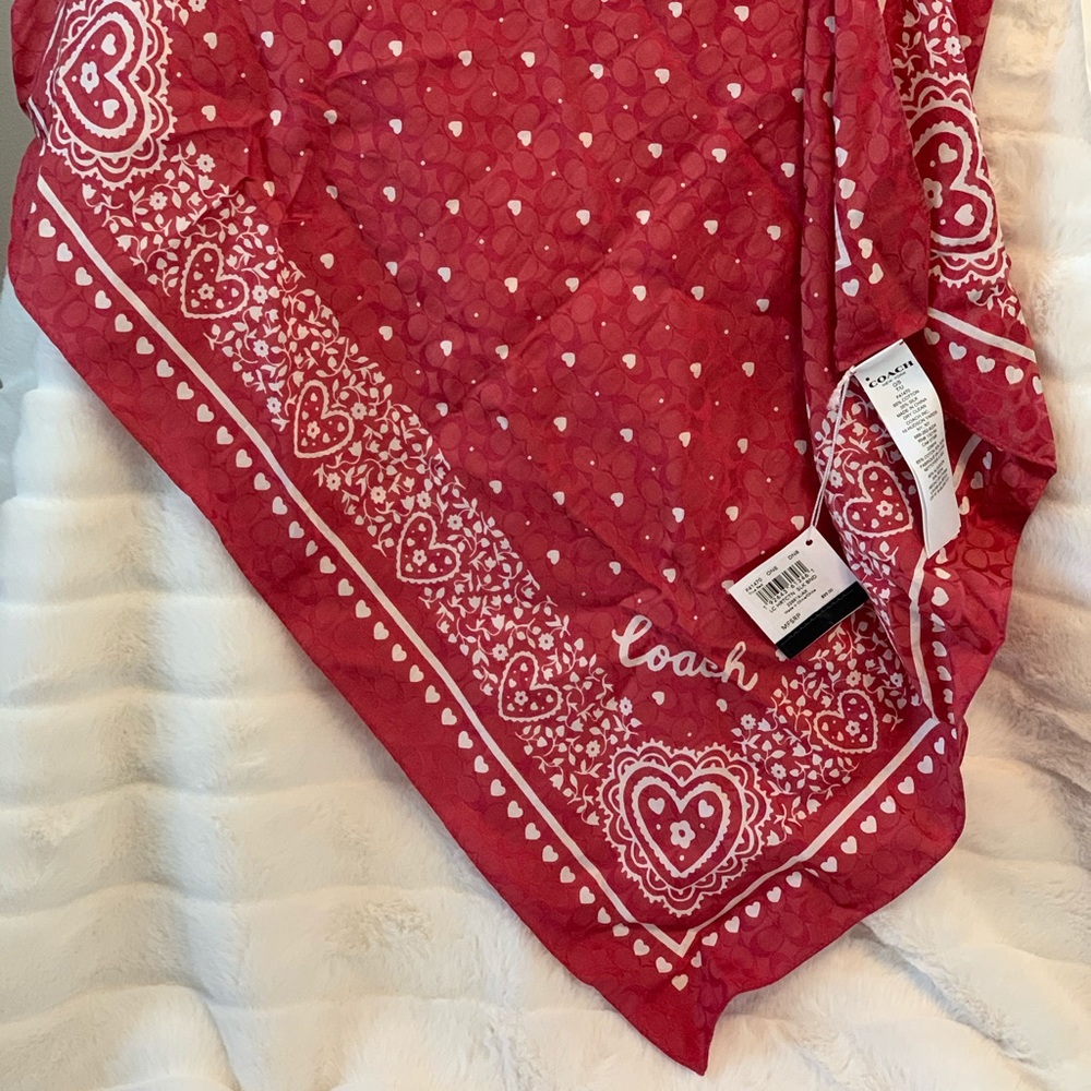 Authentic Coach Silk Blend Heart Bandana NWT